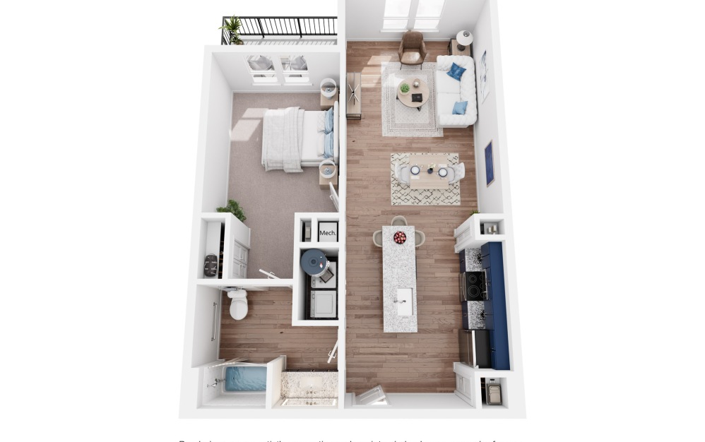 A4ALT - 1 bedroom floorplan layout with 1 bathroom and 755 square feet (3D) A4ALT - 1 bedroom floorplan layout with 1 bathroom and 755 square feet (3D)