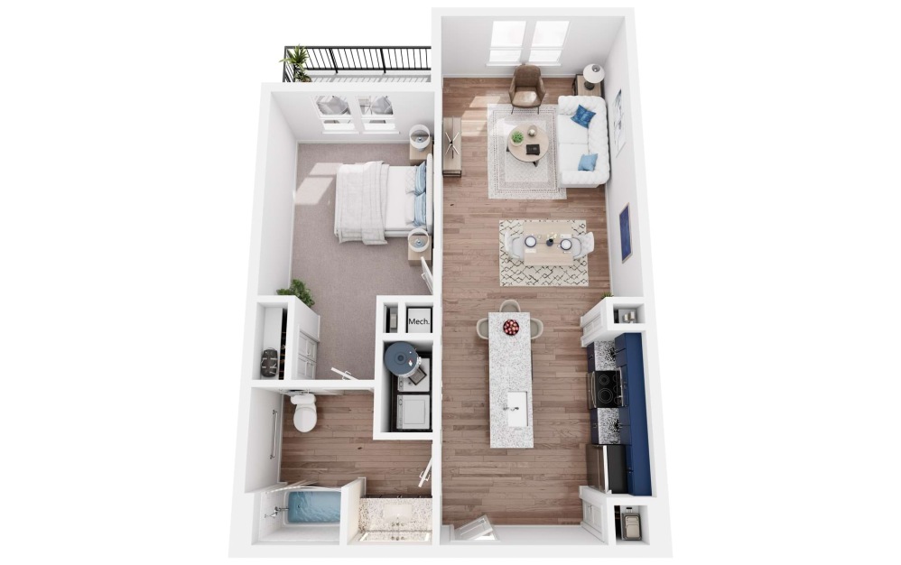 A4ALT - 1 bedroom floorplan layout with 1 bathroom and 755 square feet (3D)