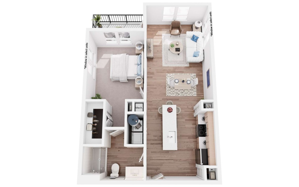 A4S - 1 bedroom floorplan layout with 1 bathroom and 755 square feet (3D)